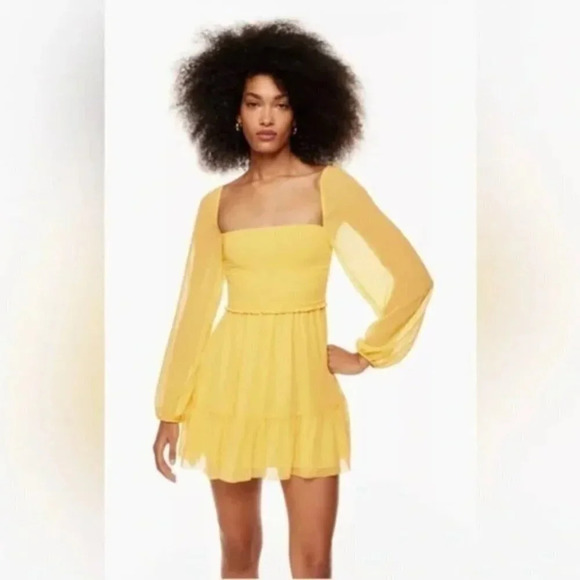 Aritzia Wilfred Tempest Long Sleeve Dress Sunflower  Yellow Size Large - Picture 8 of 9